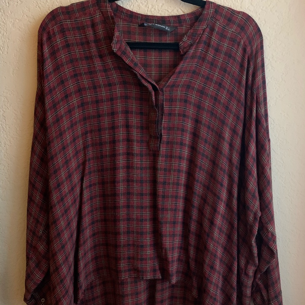 Zara plaid long sleeve blouse